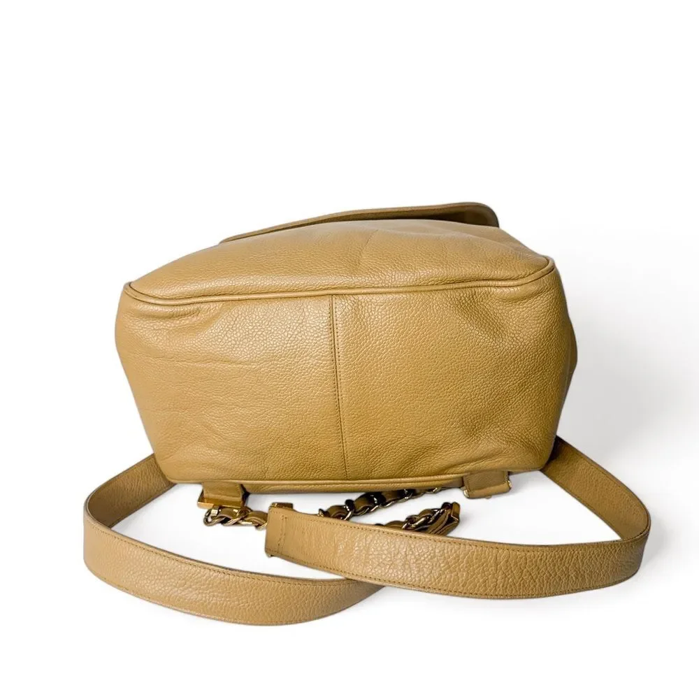 CHANEL Vintage Tan CC Logo Caviar Leather Backpack